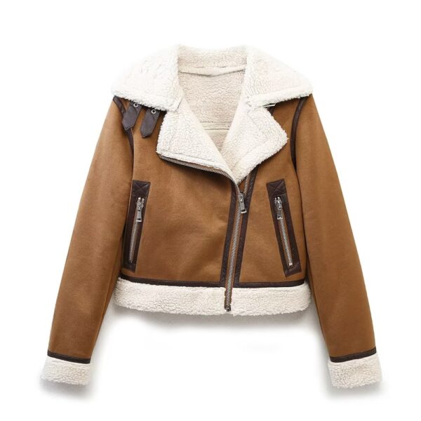 Women Winter Double Sided Short Warm Faux Shearling Jacket - Image 2