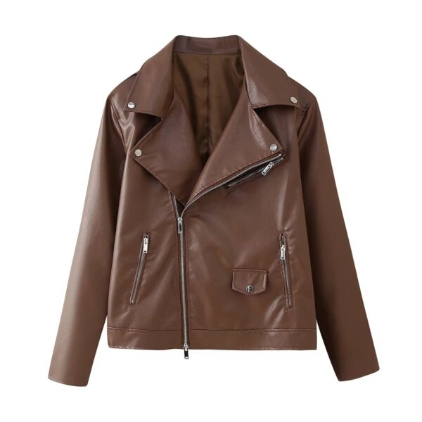 Street Hipster Zipper Faux Leather Short Jacket - Image 2