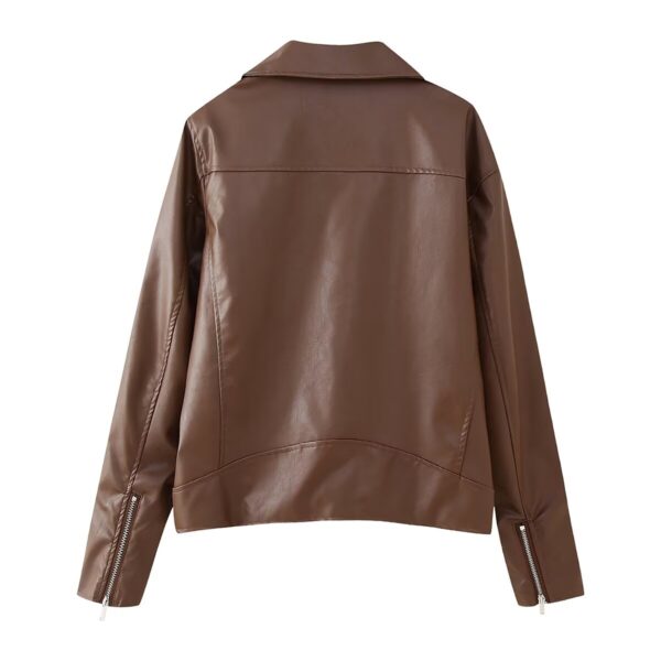 Street Hipster Zipper Faux Leather Short Jacket - Image 3