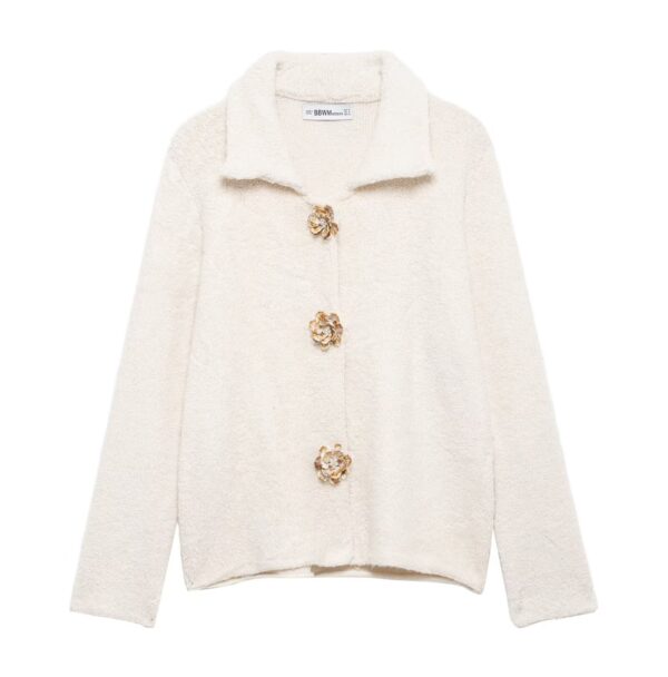 Elegant Knitted Cardigan Floral Button - Image 5