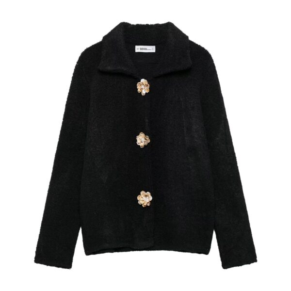 Elegant Knitted Cardigan Floral Button - Image 6