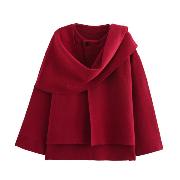 Women Clothing Asymmetric Scarf Short Knitted Coat - Image 2