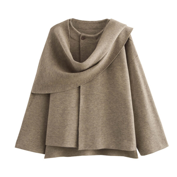 Women Clothing Asymmetric Scarf Short Knitted Coat - Image 3