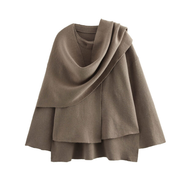 Women Clothing Asymmetric Scarf Short Knitted Coat - Image 4