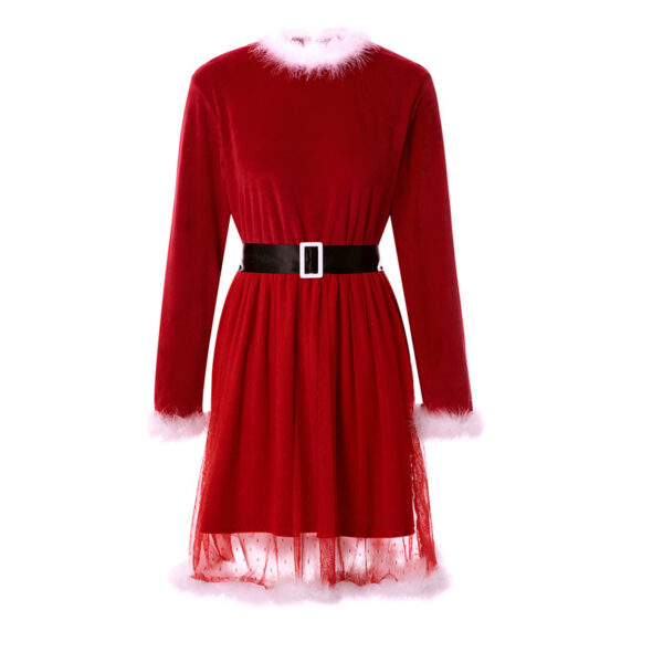 Red Christmas Dress Autumn Winter Cinched Mesh Festival Dress