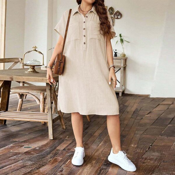 Plus Size Turn down Collar Short Sleeve Solid Color Dress - Image 2