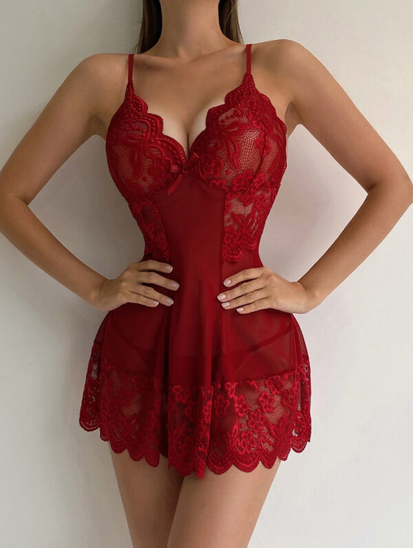 Sexy Hollow Out Cutout Out See Through Printed Lace Slip Nightdress - Image 3