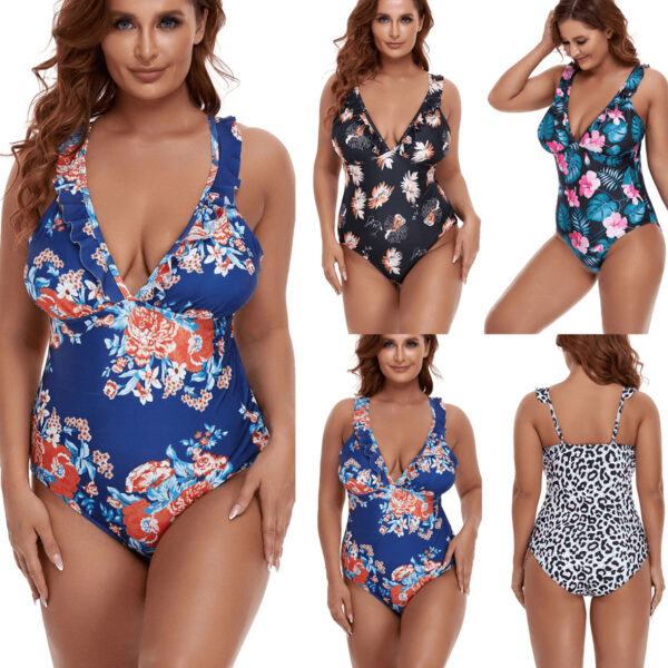 Plus Size Bikini Print Sling Flying Edge Siamese Swimsuit - Image 5