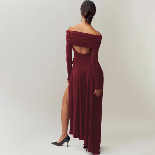 Sexy off Shoulder Hollow Out Cutout Long Sleeve Split Dress - Image 2