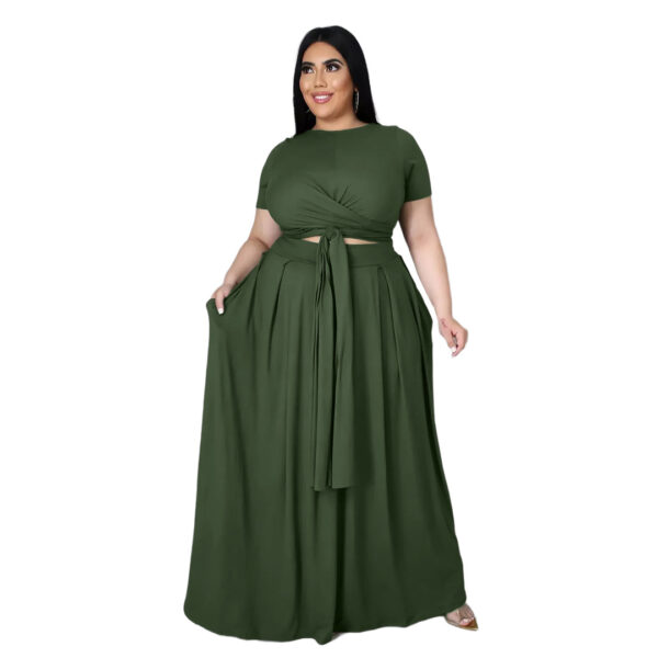 Plus Size Criss Cross Lace-up Large Swing Skirt Two-Piece Suit