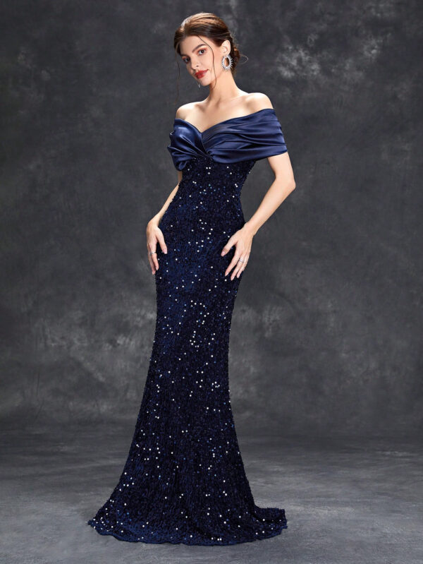 Off Shoulder Evening Dress Slim Fishtail Sexy Christmas Party Dress - Image 3