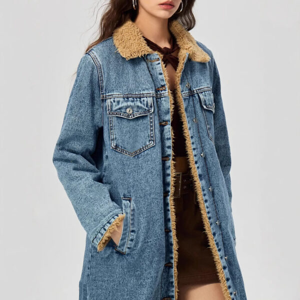 Velvet Lining Cotton Padded Denim Coat - Image 3