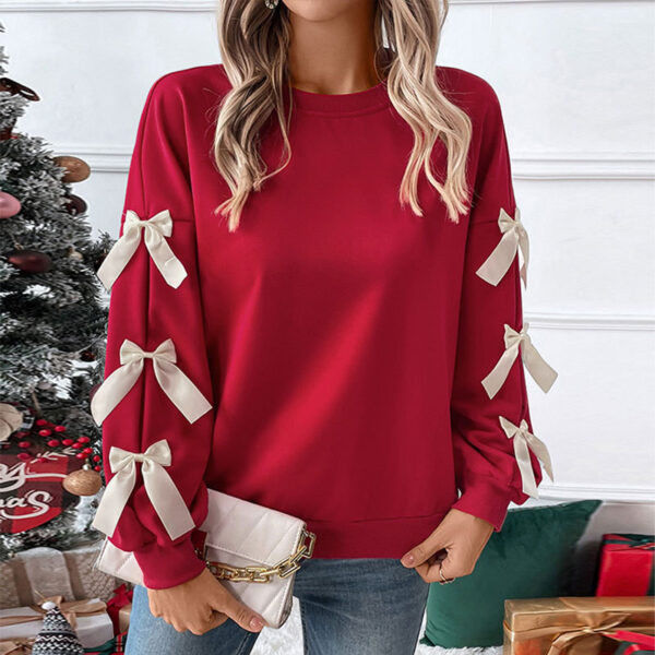 Winter Top Round Neck Bowknot Sweatshirt