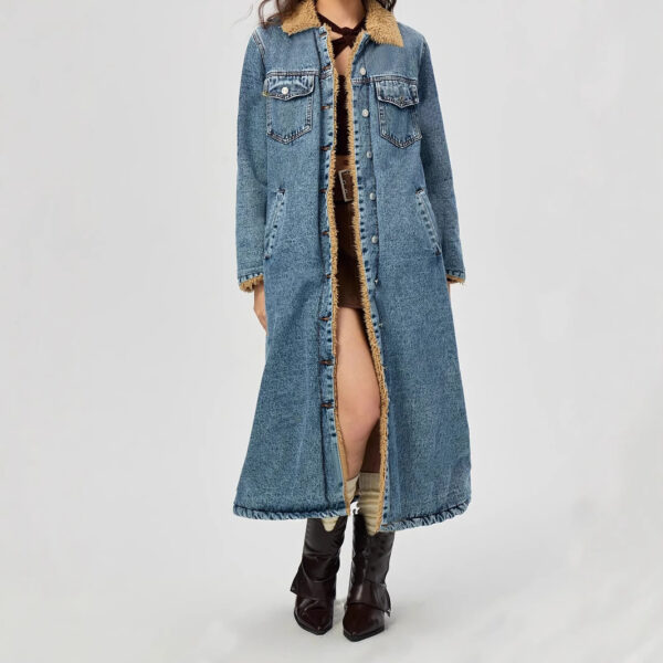 Velvet Lining Cotton Padded Denim Coat - Image 2