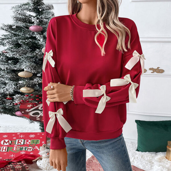 Winter Top Round Neck Bowknot Sweatshirt - Image 2