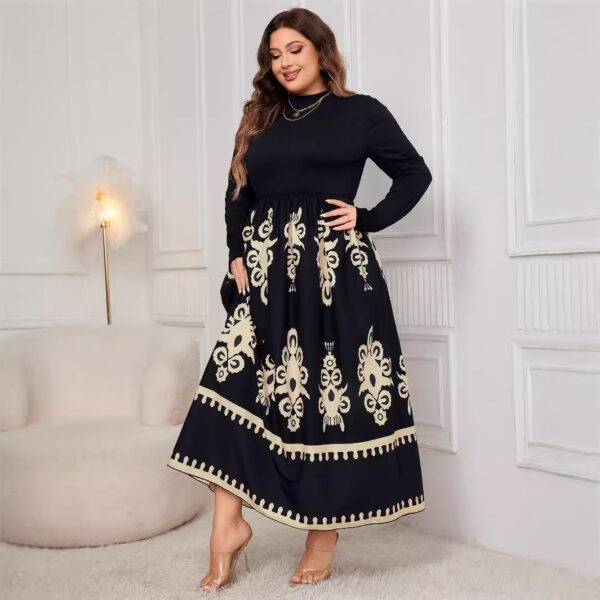 Plus Size High Waist Printed Black Long Dress - Image 3