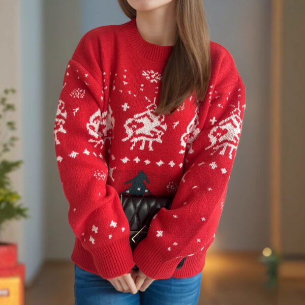 Christmas Red Sweater with printed Tree Jacquard - Image 4