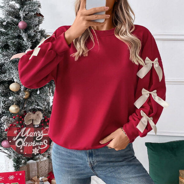 Winter Top Round Neck Bowknot Sweatshirt - Image 3