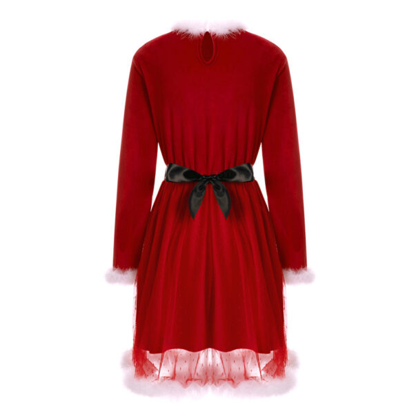 Red Christmas Dress Autumn Winter Cinched Mesh Festival Dress - Image 2