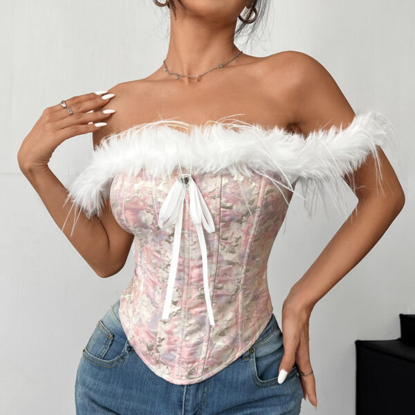 Christmas Stitching Wool Tops off Shoulder Tube Top Corset - Image 2