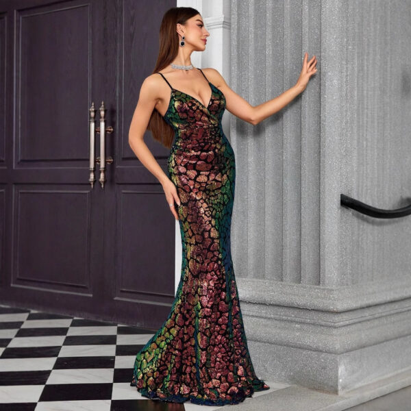 Fishtail Elegant V neck Brace Evening Dress - Image 3