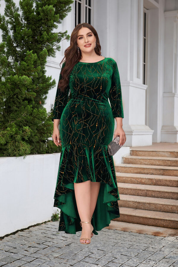 Plus Size Mermaid High Low Hem Extra Long Velvet Formal Jumpsuit