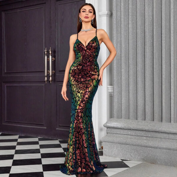 Fishtail Elegant V neck Brace Evening Dress