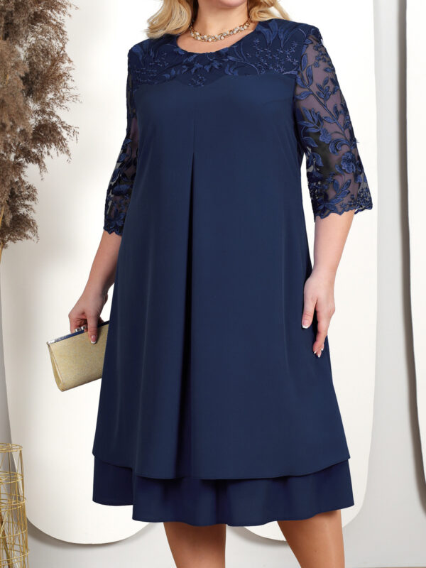 Plus Size Chiffon Stitching Round Neck Half Sleeve Elegant Casual Dress - Image 3