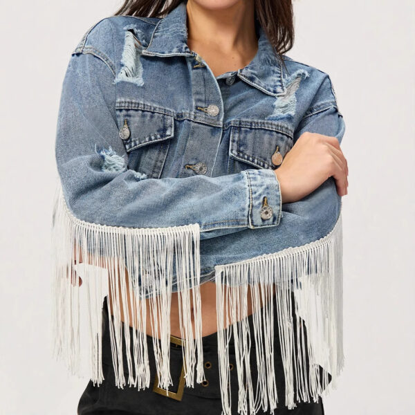 Personalized Street Short Tassel Ripped Denim Coat