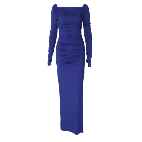 Off Neck Sexy Tight Pleated Side Split Dress - Image 5