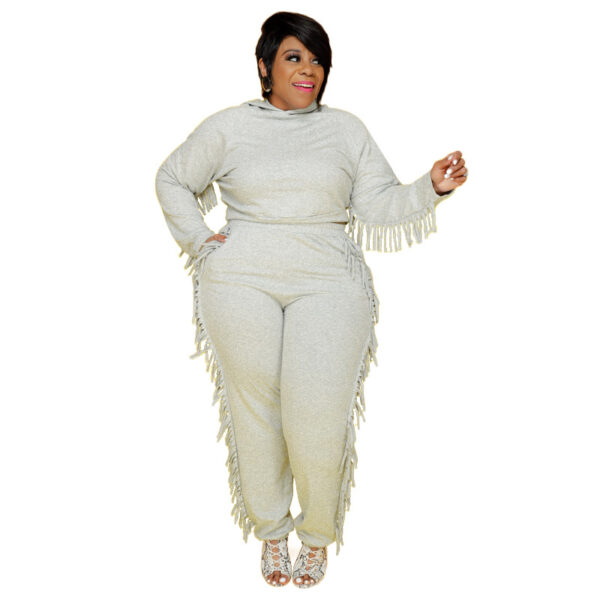 Plus Size Solid Color Loose-Fitting Tassel Street Suit - Image 5