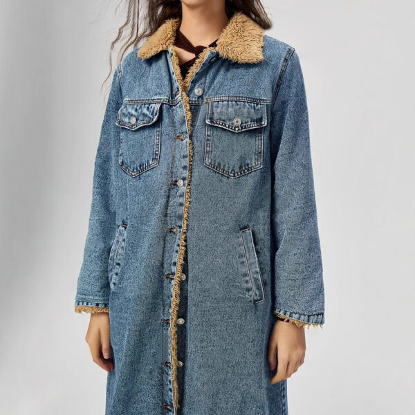 Velvet Lining Cotton Padded Denim Coat - Image 4