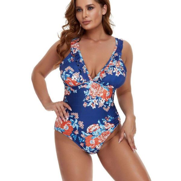 Plus Size Bikini Print Sling Flying Edge Siamese Swimsuit